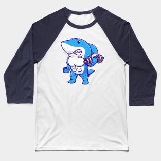 Cute Shark Lifting Dumbblle Cartoon Baseball T-Shirt